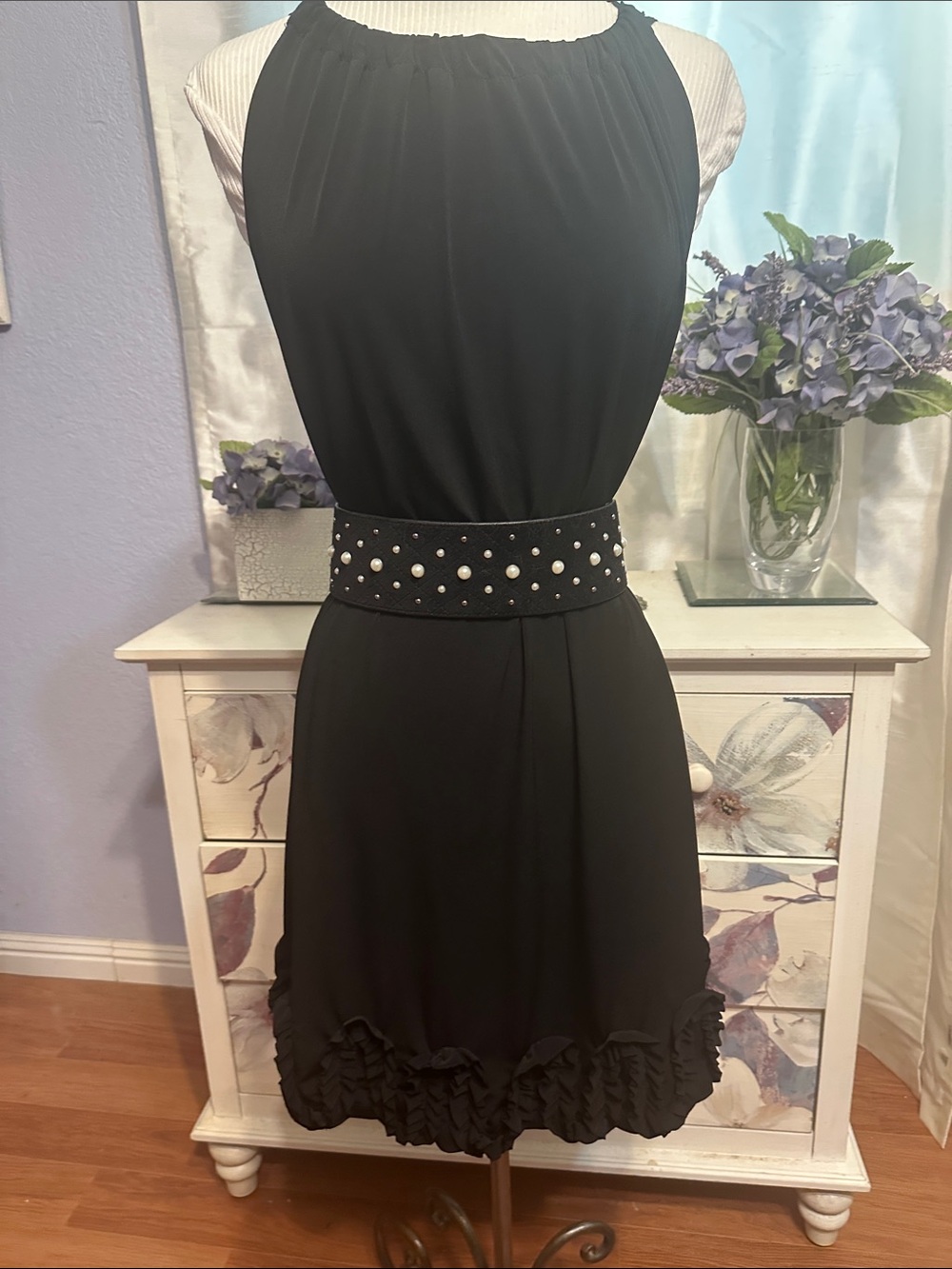 Jersey Knit Dress with Rosette Hem